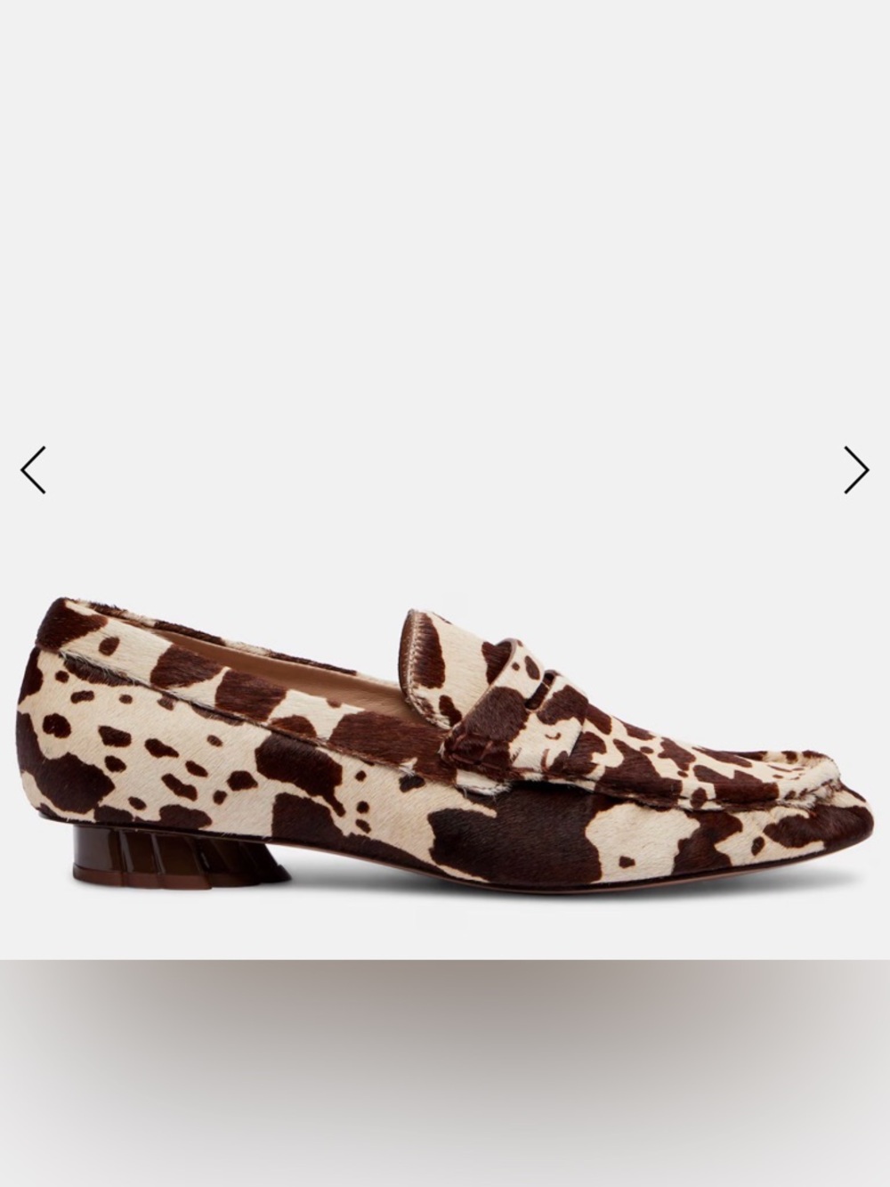 FARM Rio Monstera Heel Cow-Print Penny Loafers in Brown & Cream, NIB, Various - Picture 9 of 16